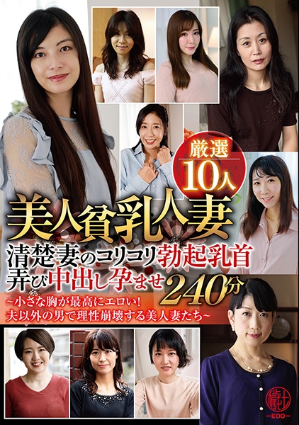 美人貧乳人妻厳選10人 清楚妻のコリコリ勃起乳首弄び中出し孕ませ240分～小さな胸が最高にエロい！夫以外の男で理性崩壊する美人妻たち～