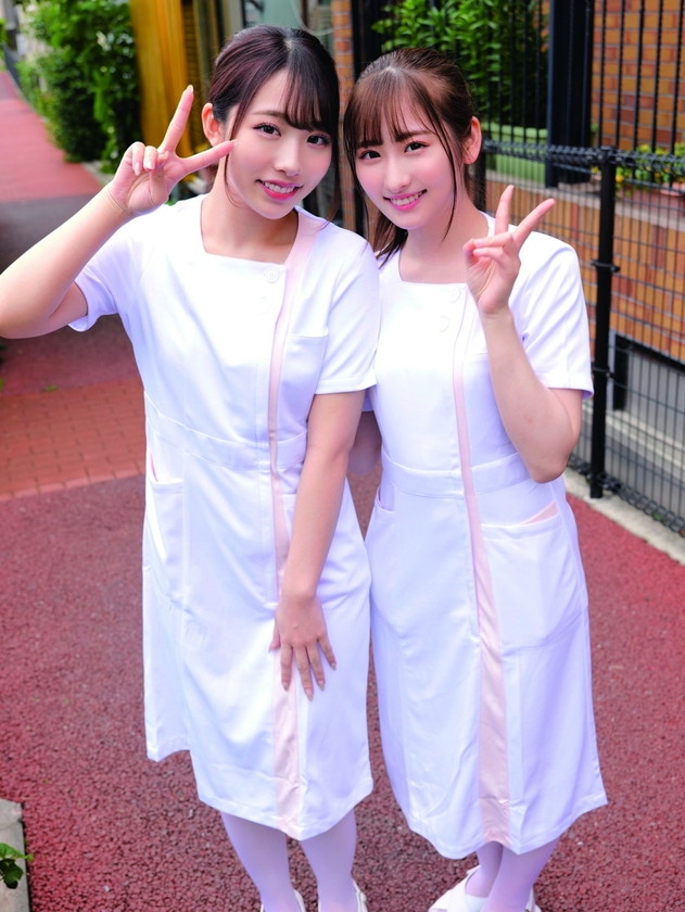 Wカワイイ看護師さん！オナニーじゃないと射精できない遅漏チ○ポを気持ちよーく改善治療///W白衣の天使がヌキヌキハーレムご奉仕// じゅん えりか 【童貞君を探し出して筆おろしセックス出来たら100万円！？】親友の素人娘2人が童貞求めてはじめての逆ナンパ！！ あやめちゃん まいちゃん 画像1