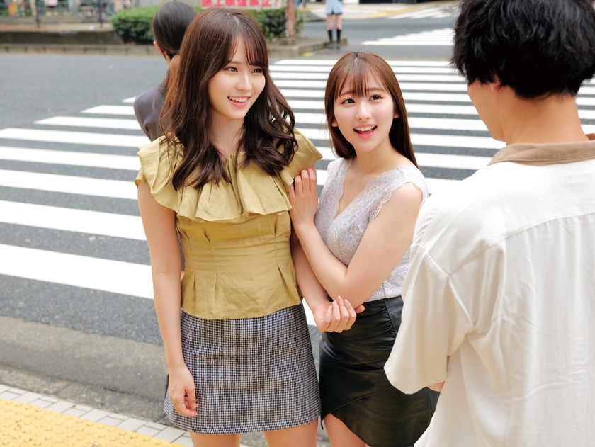 【童貞君を探し出して筆おろしセックス出来たら100万円！？】親友の素人娘2人が童貞求めてはじめての逆ナンパ！！ りのゃん じゅんちゃん Wカワイイ看護師さん！オナニーじゃないと射精できない遅漏チ○ポを気持ちよーく改善治療///W白衣の天使がヌキヌキハーレムご奉仕// みなみ ゆい 画像2