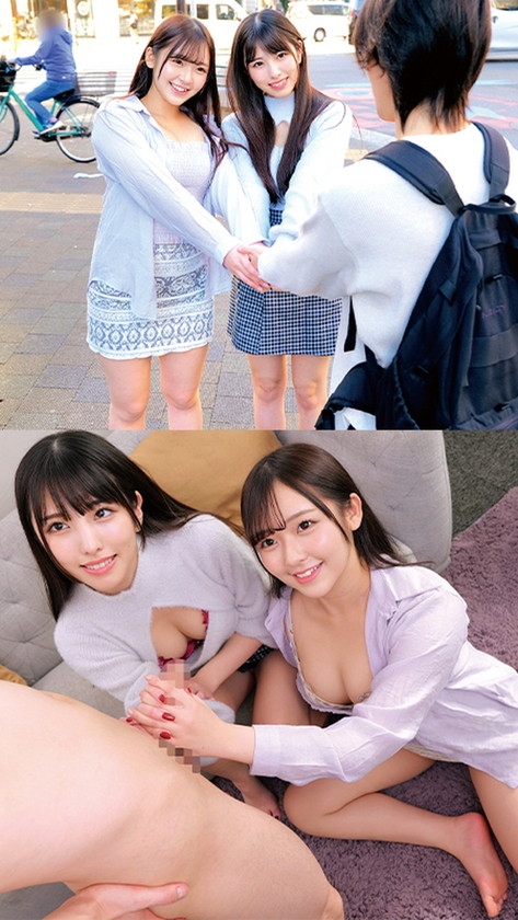 素人女子2人と童貞1人の夢の3Pハーレム生筆おろし みれい/しおり/ももね/ひめの 画像1